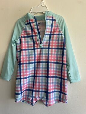 crown & ivy Baby Pink, Mint and Navy Plaid Swim Suit 12 months